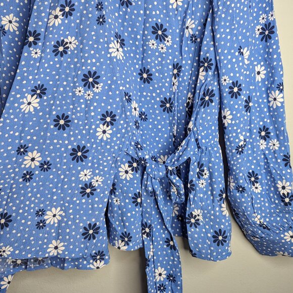 NWT Talbots Top Womens PM Petite Medium Wrap Blouse with Side Tie Blue Dots - Picture 4 of 7